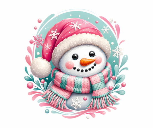 Cozy Pink Snowman PNG – Digital Download