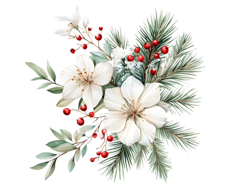 White Winter Blossoms & Berries PNG – Digital Download