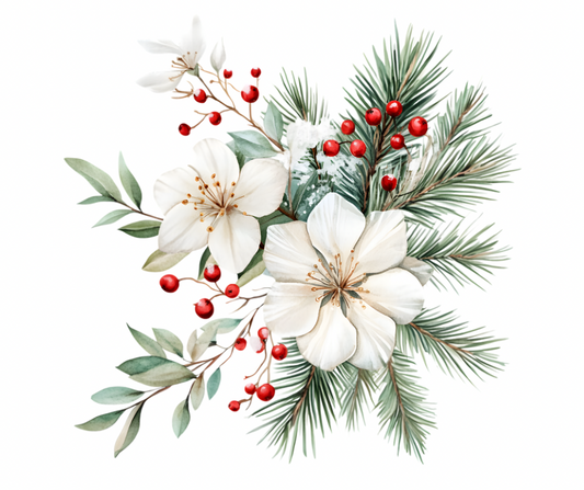 White Winter Blossoms & Berries PNG – Digital Download