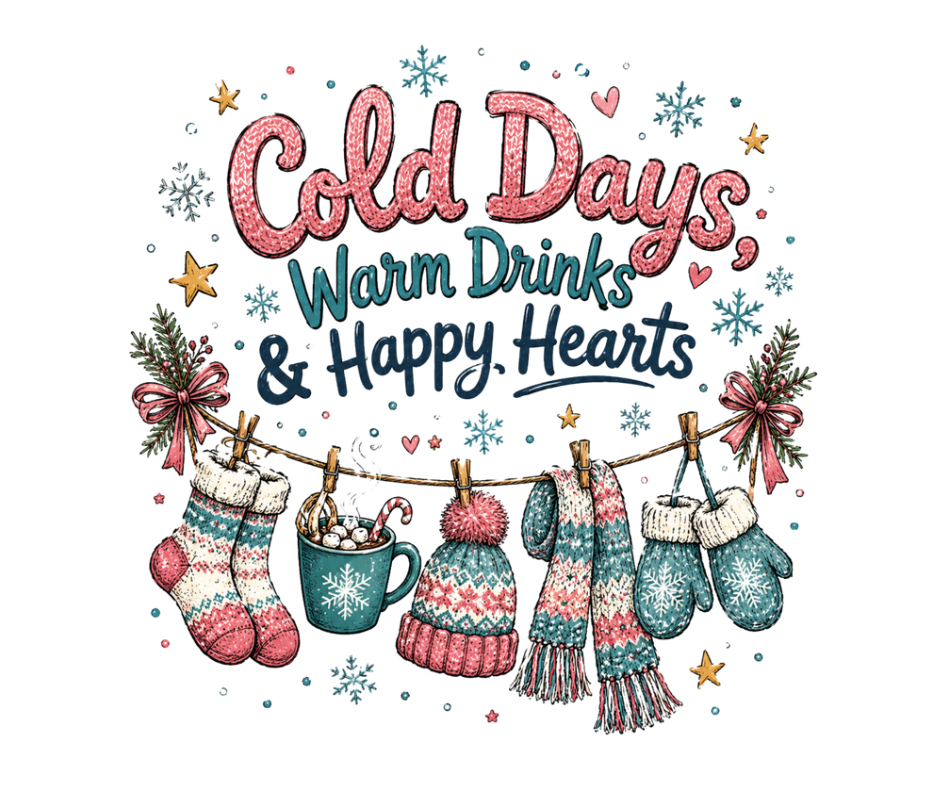 Cold Days, Warm Drinks & Happy Hearts PNG | Winter Design
