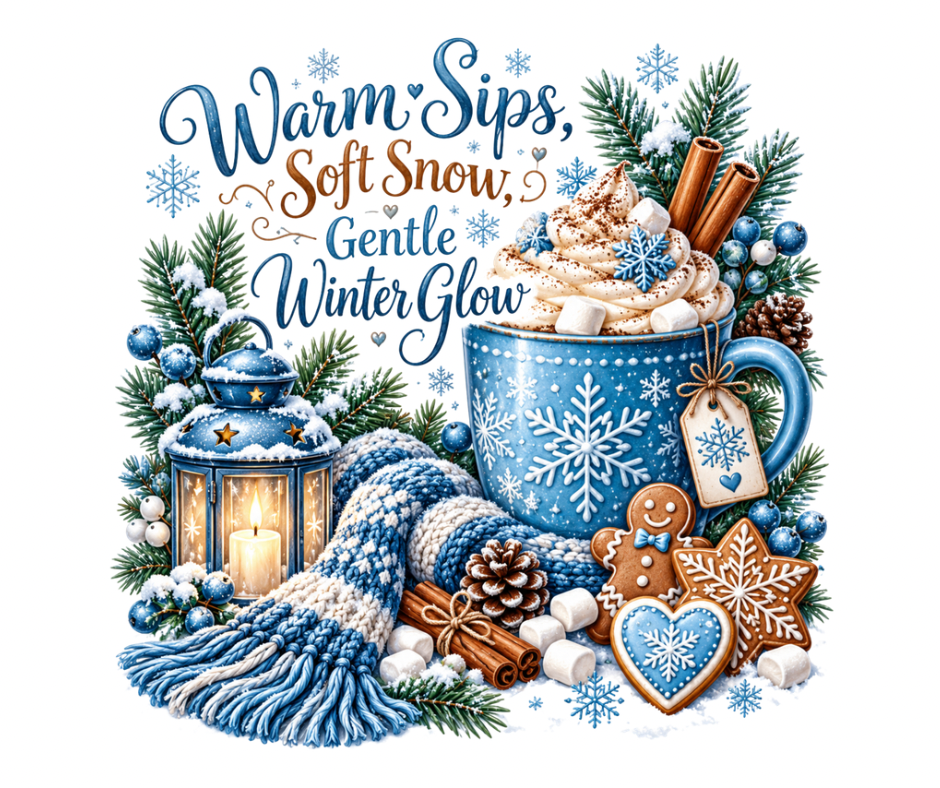 Warm Sips, Soft Snow, Winter Glow PNG – Digital Download
