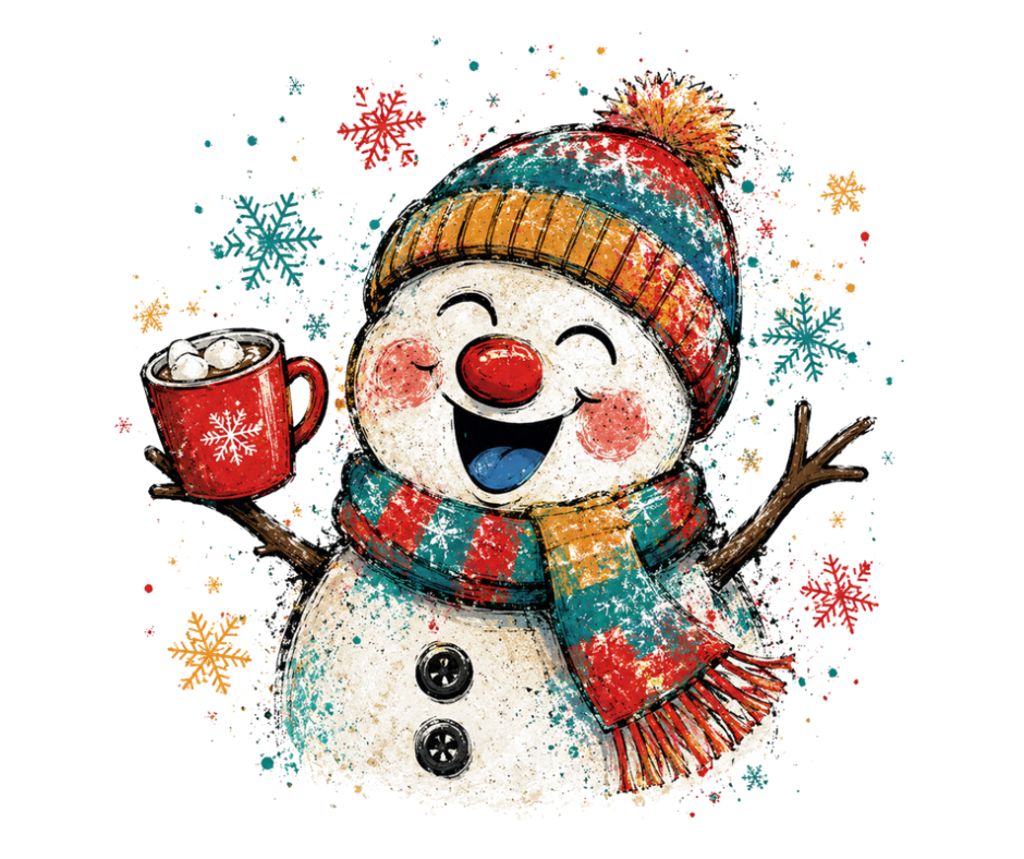 Happy Snowman Hot Cocoa PNG – Digital Download