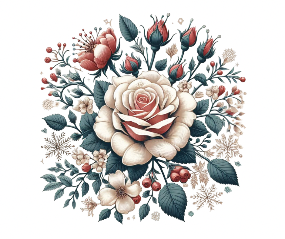 Vintage Winter Rose 3 Design PNG Bundle – Digital Download