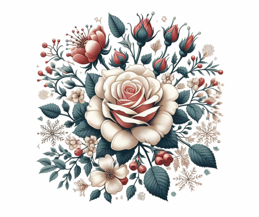 Vintage Winter Rose 3 Design PNG Bundle – Digital Download