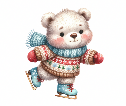 16-Piece Skating Bear PNG Bundle | Winter Digital Download