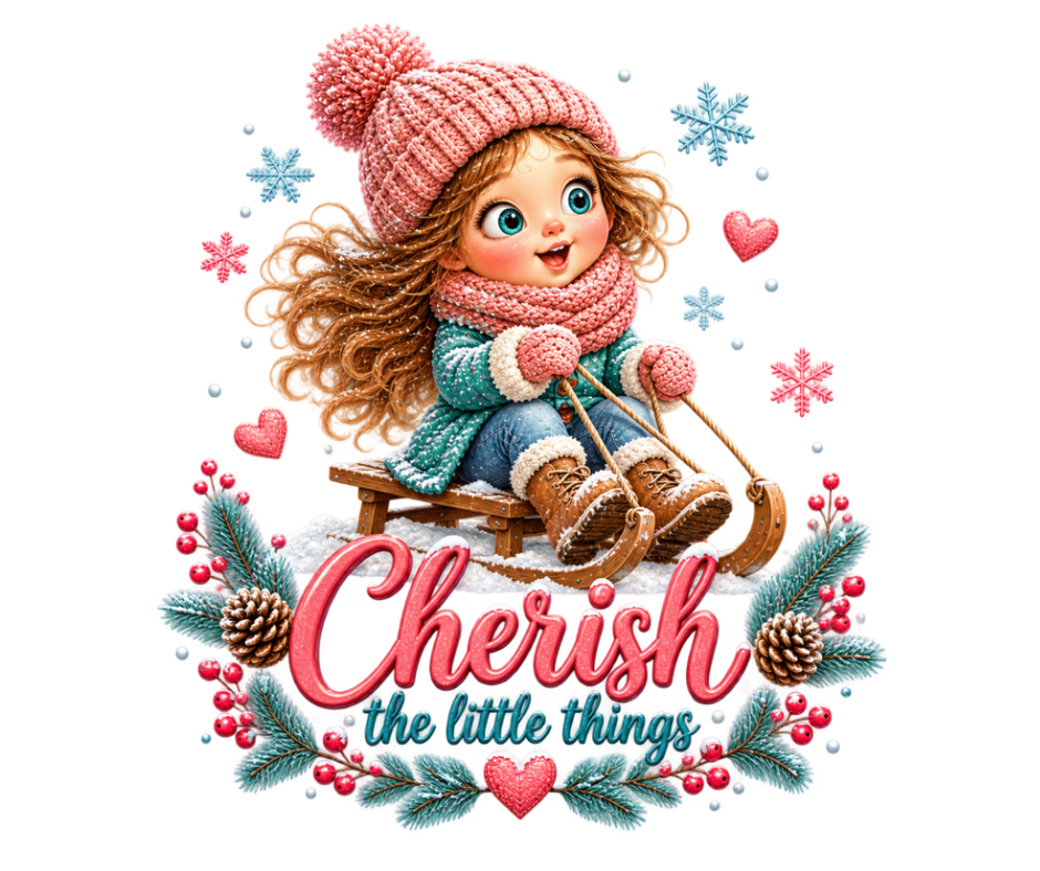 Cherish the Little Things Sledding Girl PNG | Winter Design