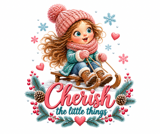 Cherish the Little Things Sledding Girl PNG | Winter Design