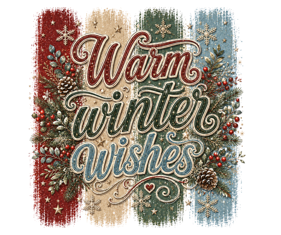 Warm Winter Wishes PNG | Rustic Digital Download