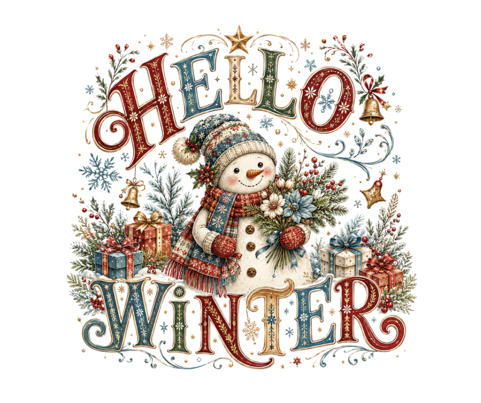 Hello Winter Snowman PNG | Festive Winter Digital Design