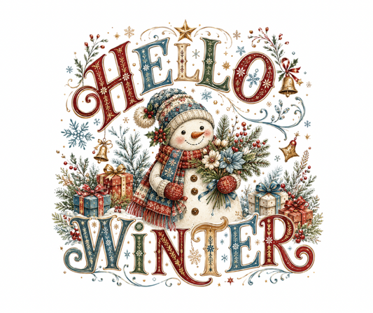 Hello Winter Snowman PNG | Festive Winter Digital Design