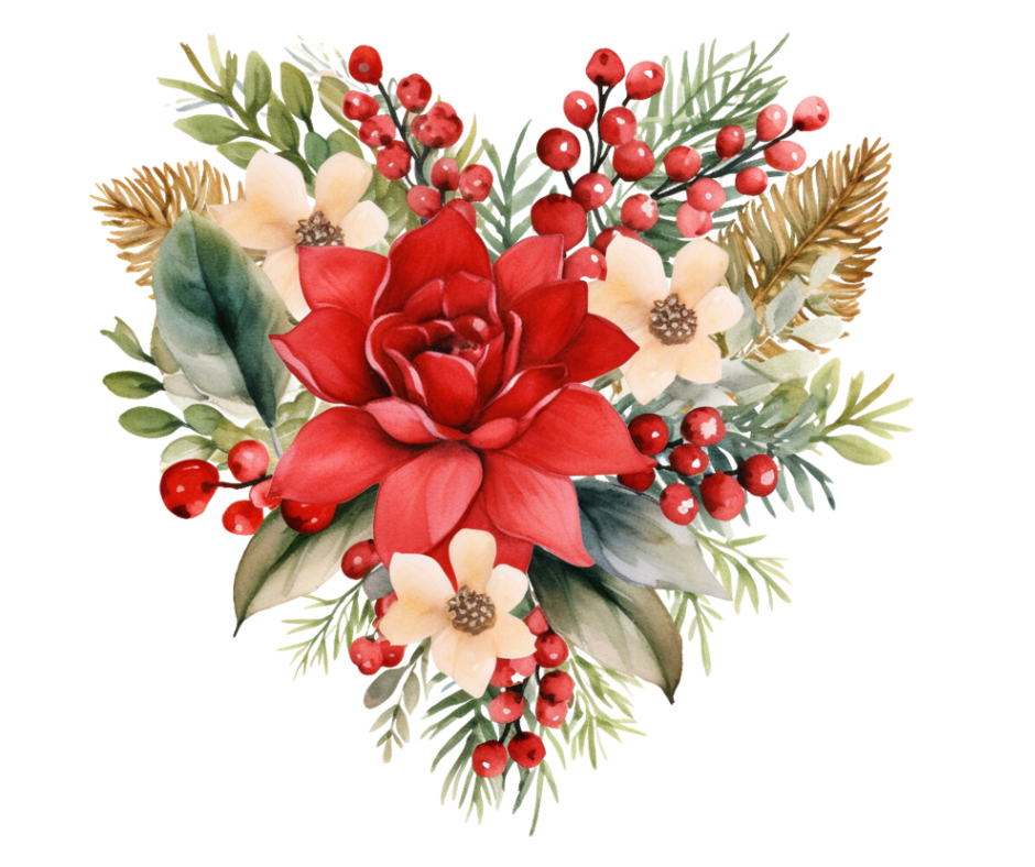 Watercolor Winter Floral Heart 8 Design PNG Bundle – Digital Download
