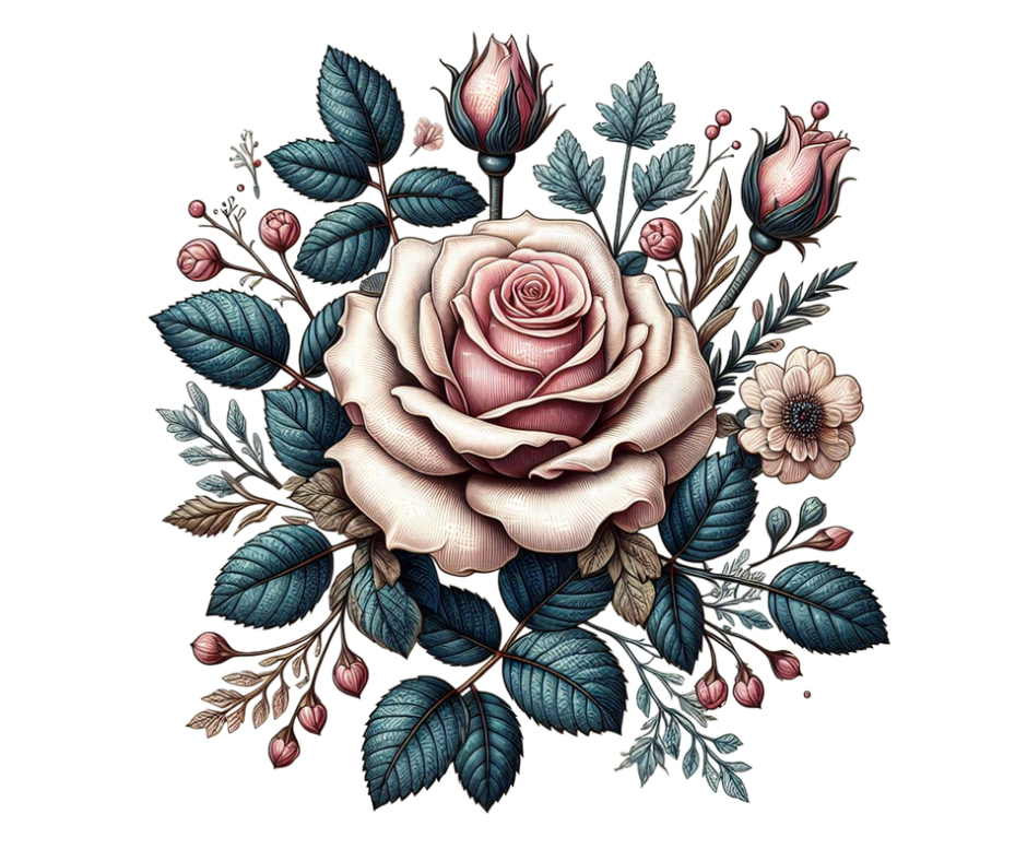 Vintage Winter Rose 3 Design PNG Bundle – Digital Download