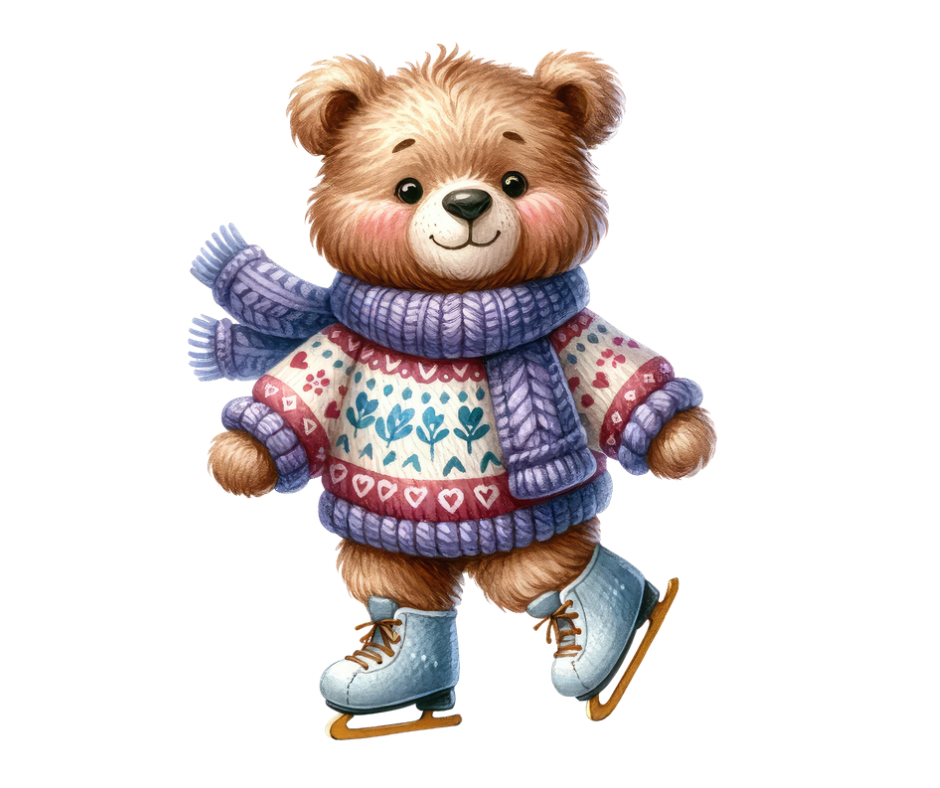 16-Piece Skating Bear PNG Bundle | Winter Digital Download
