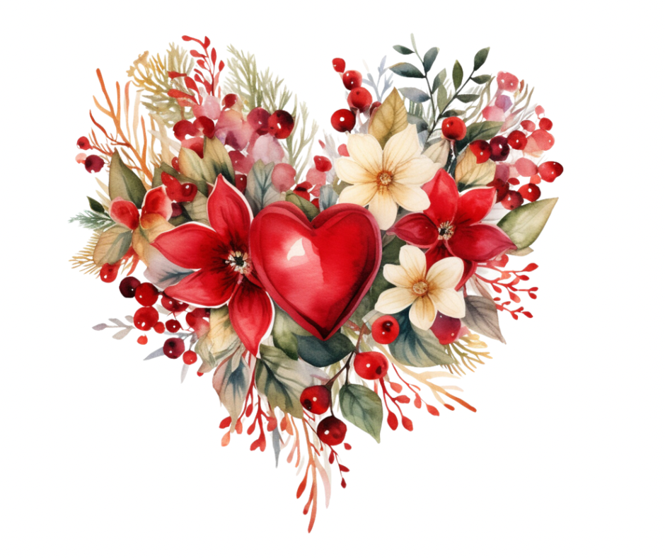 Watercolor Winter Floral Heart 8 Design PNG Bundle – Digital Download