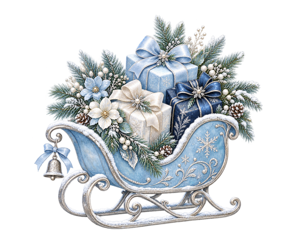 Winter Blue Rose & White Floral Bundle – 6 PNG Digital Downloads