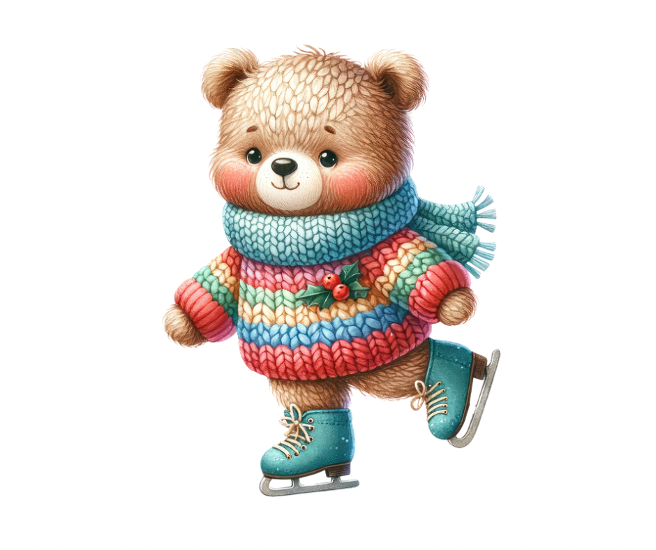 16-Piece Skating Bear PNG Bundle | Winter Digital Download