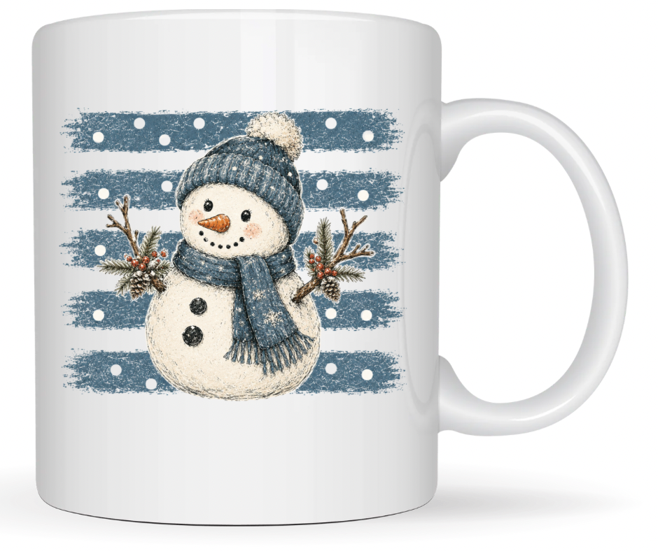 Vintage Snowman on Blue Stripes PNG – Digital Download