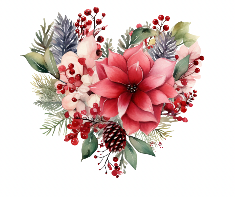 Watercolor Winter Floral Heart 8 Design PNG Bundle – Digital Download