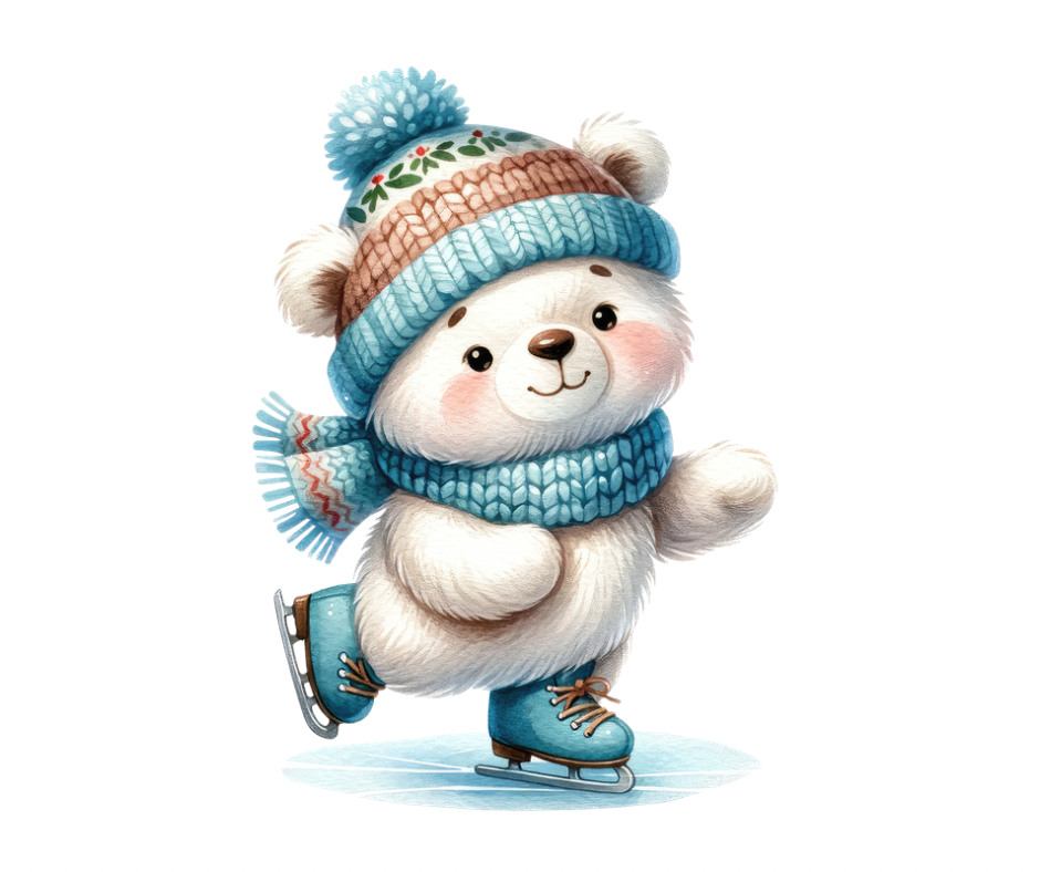 16-Piece Skating Bear PNG Bundle | Winter Digital Download