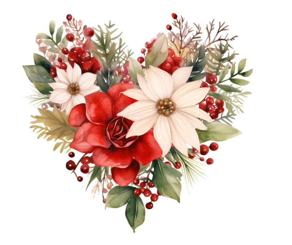 Watercolor Winter Floral Heart 8 Design PNG Bundle – Digital Download