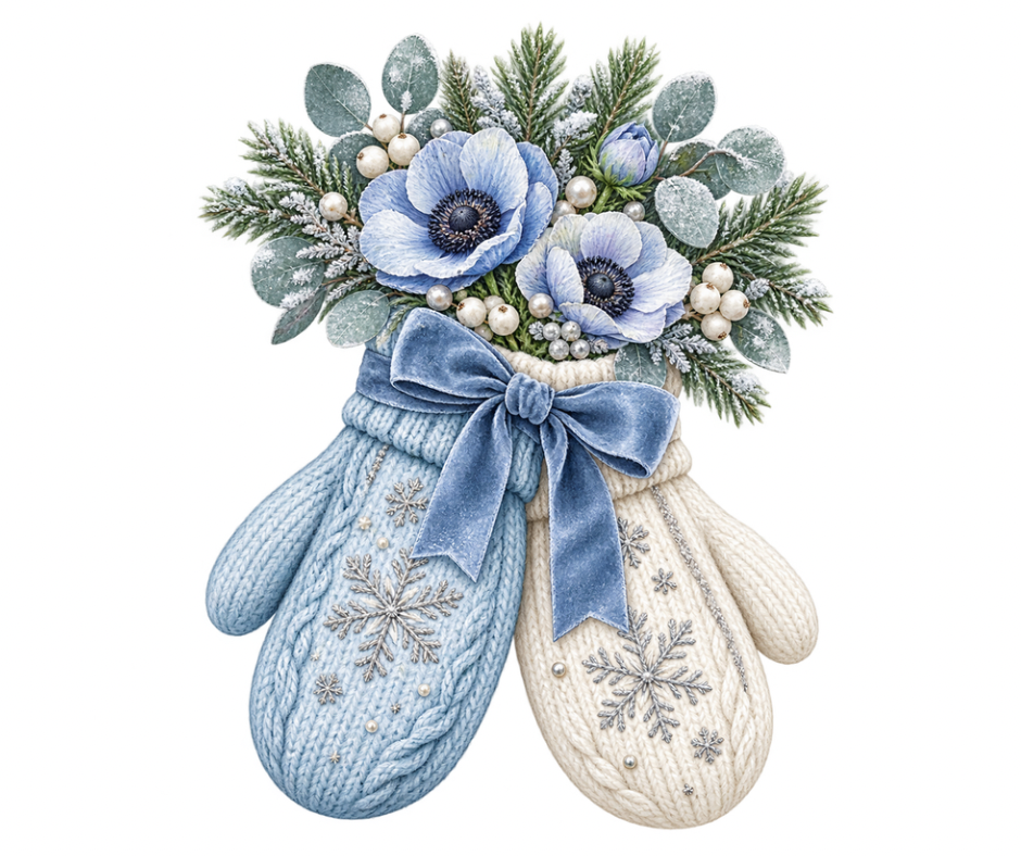 Winter Blue Rose & White Floral Bundle – 6 PNG Digital Downloads