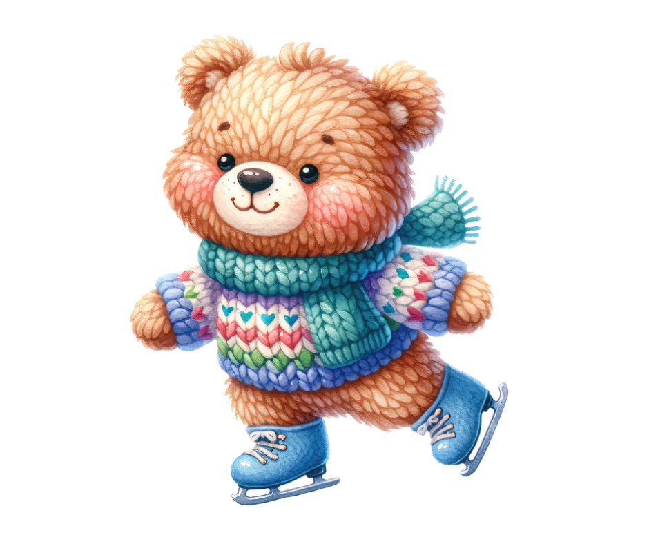 16-Piece Skating Bear PNG Bundle | Winter Digital Download