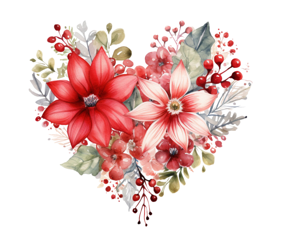 Watercolor Winter Floral Heart 8 Design PNG Bundle – Digital Download