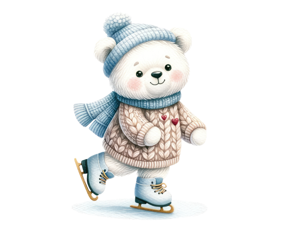 16-Piece Skating Bear PNG Bundle | Winter Digital Download