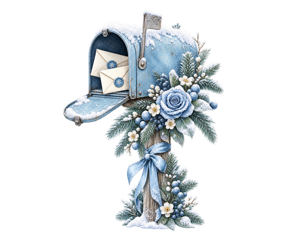 Winter Blue Rose & White Floral Bundle – 6 PNG Digital Downloads
