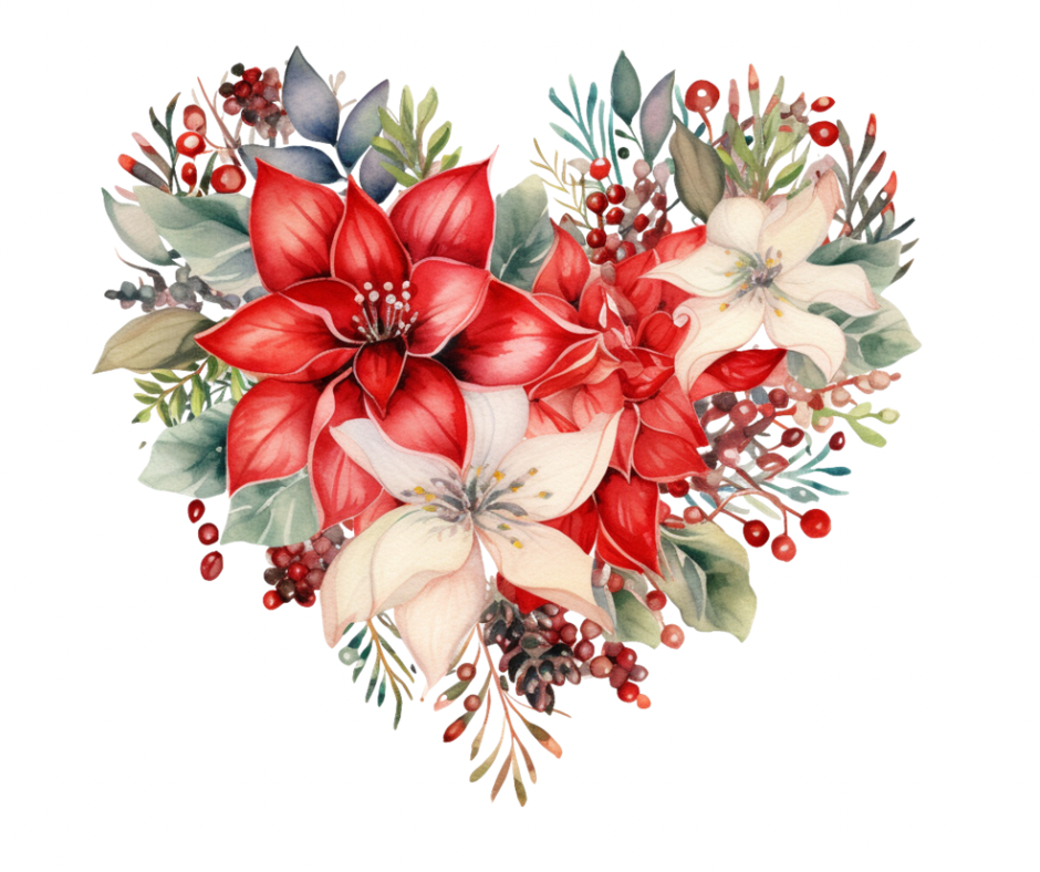 Watercolor Winter Floral Heart 8 Design PNG Bundle – Digital Download