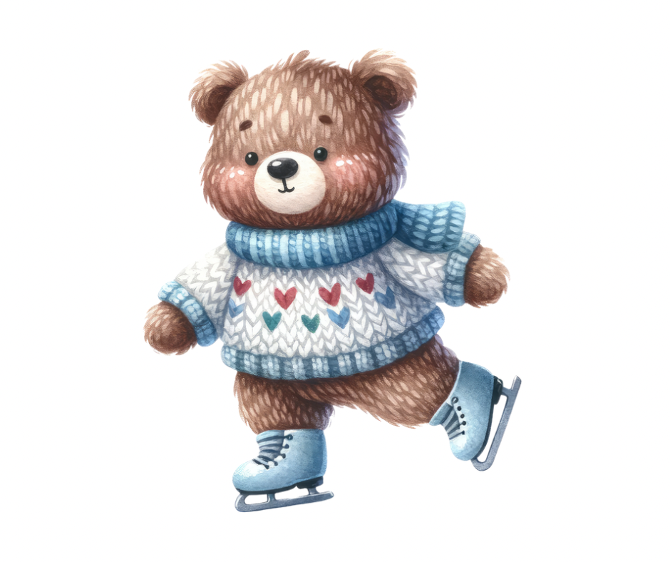 16-Piece Skating Bear PNG Bundle | Winter Digital Download