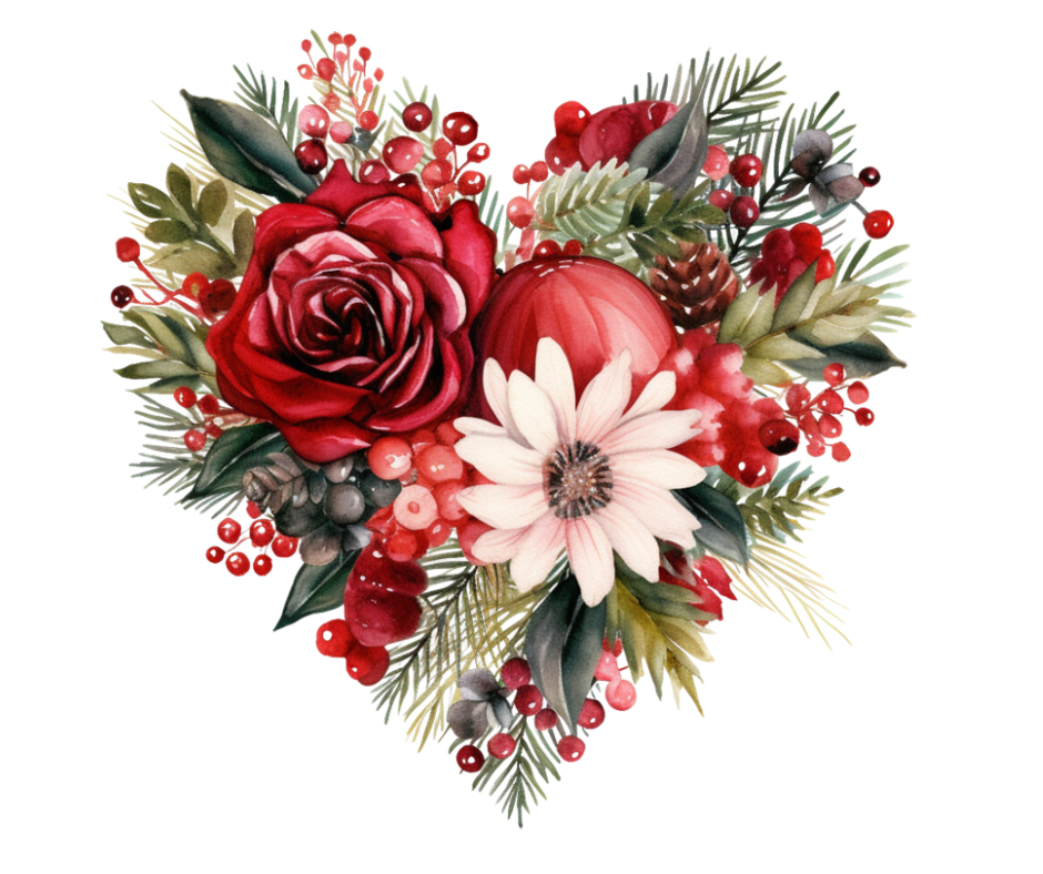 Watercolor Winter Floral Heart 8 Design PNG Bundle – Digital Download