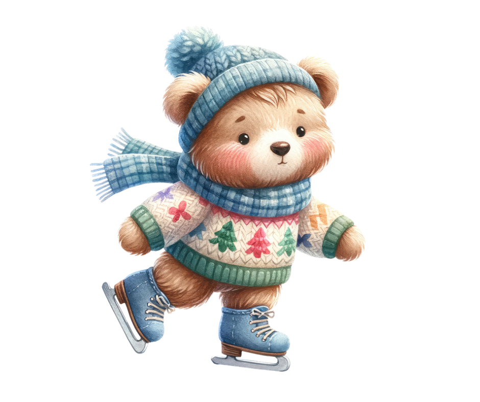 16-Piece Skating Bear PNG Bundle | Winter Digital Download