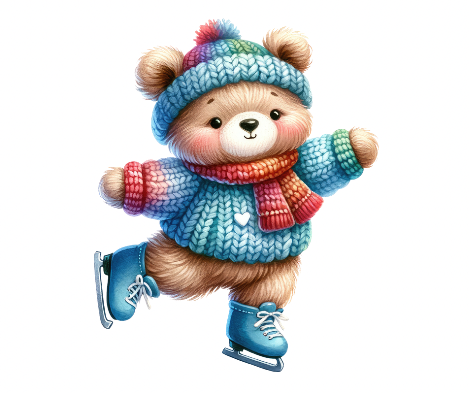 16-Piece Skating Bear PNG Bundle | Winter Digital Download