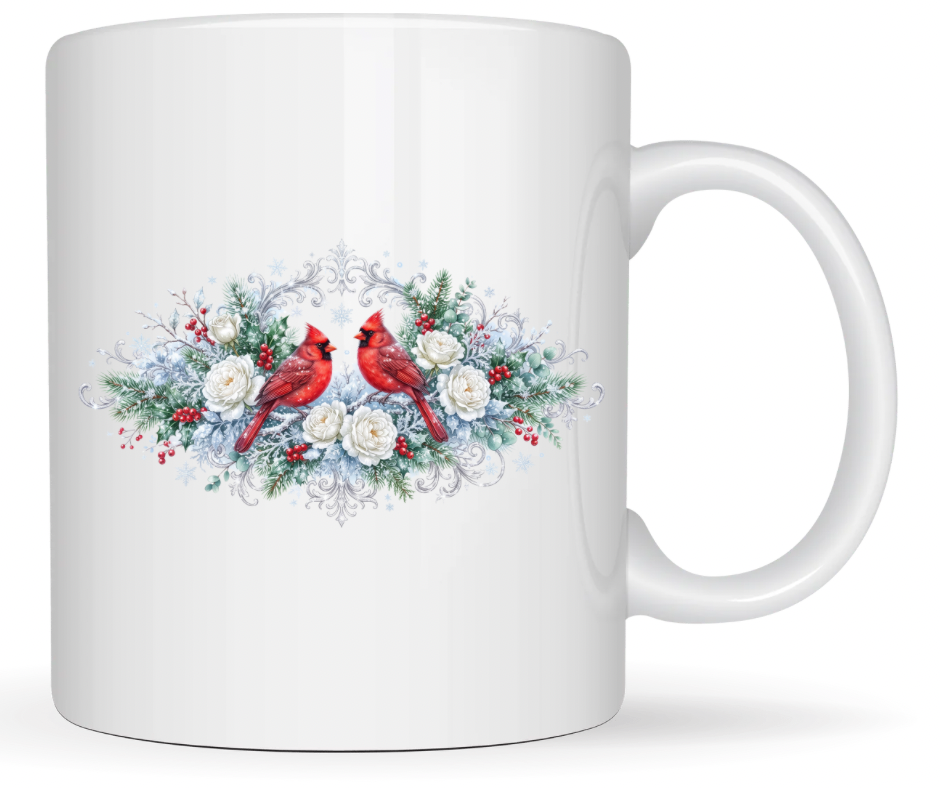 Winter Cardinals & White Roses PNG | Digital Download