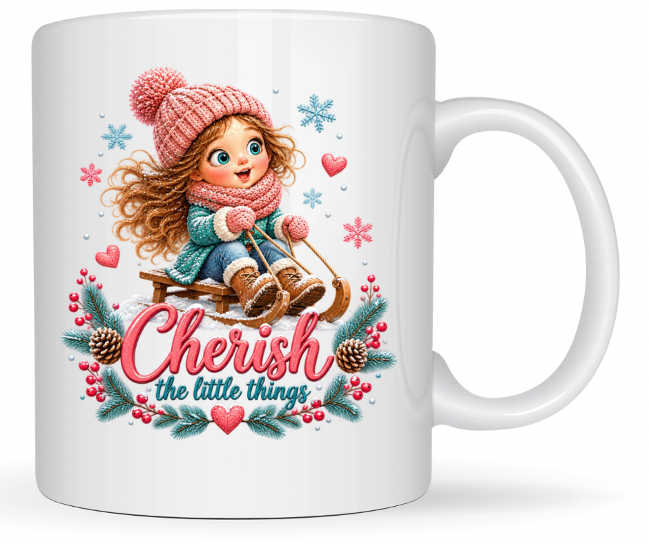 Cherish the Little Things Sledding Girl PNG | Winter Design