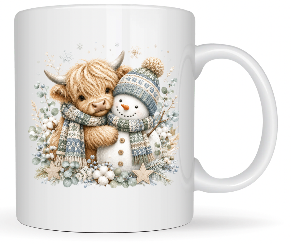 Highland Cow & Snowman PNG | Cozy Winter Digital Design