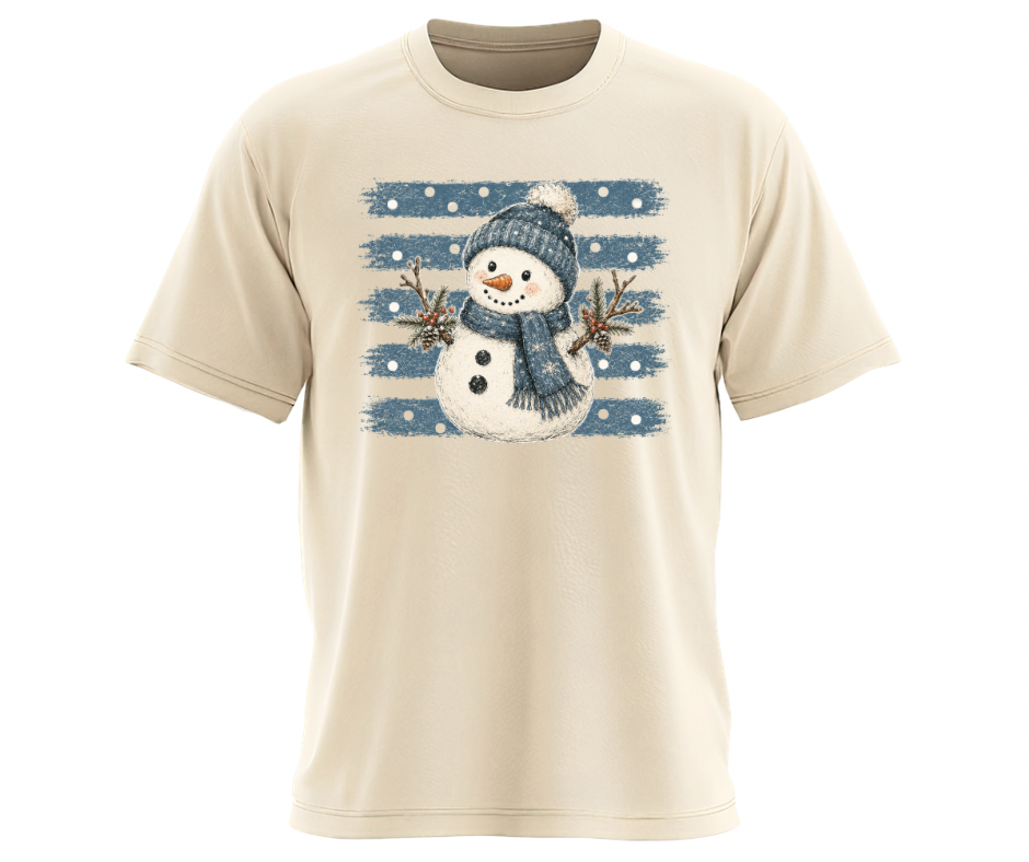 Vintage Snowman on Blue Stripes PNG – Digital Download