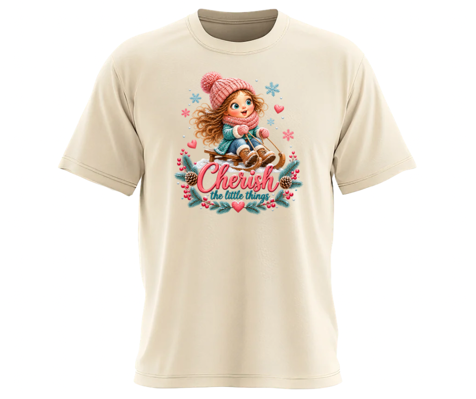 Cherish the Little Things Sledding Girl PNG | Winter Design