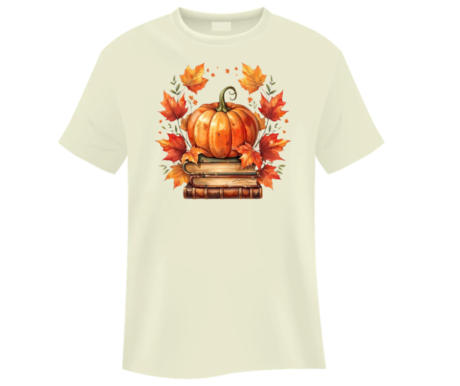 Fall Bookish Pumpkin & Autumn Leaves Digital Download