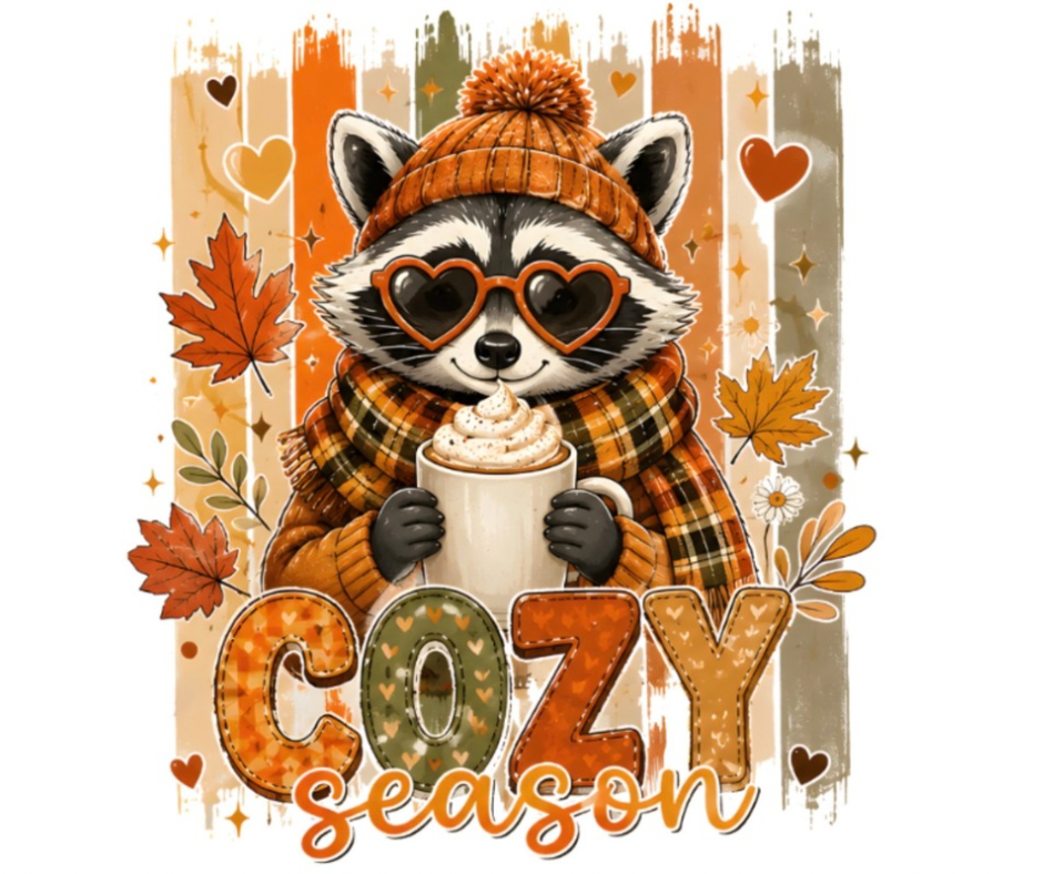 Fall Cozy Season Raccoon - Digitial PNG Download