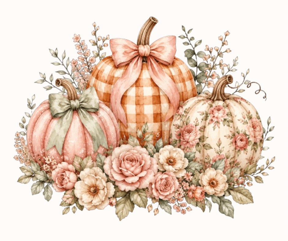 Fall Floral Coquette Pumpkin Trio Blush Pink Digital Download