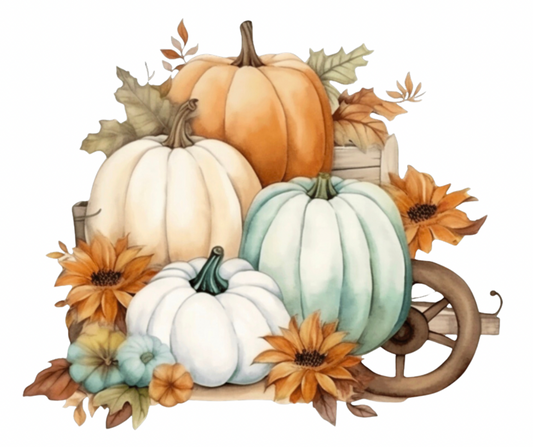 Cream & Teal Pumpkin Collection – Fall Watercolor Digital Download (8 PNG Files)