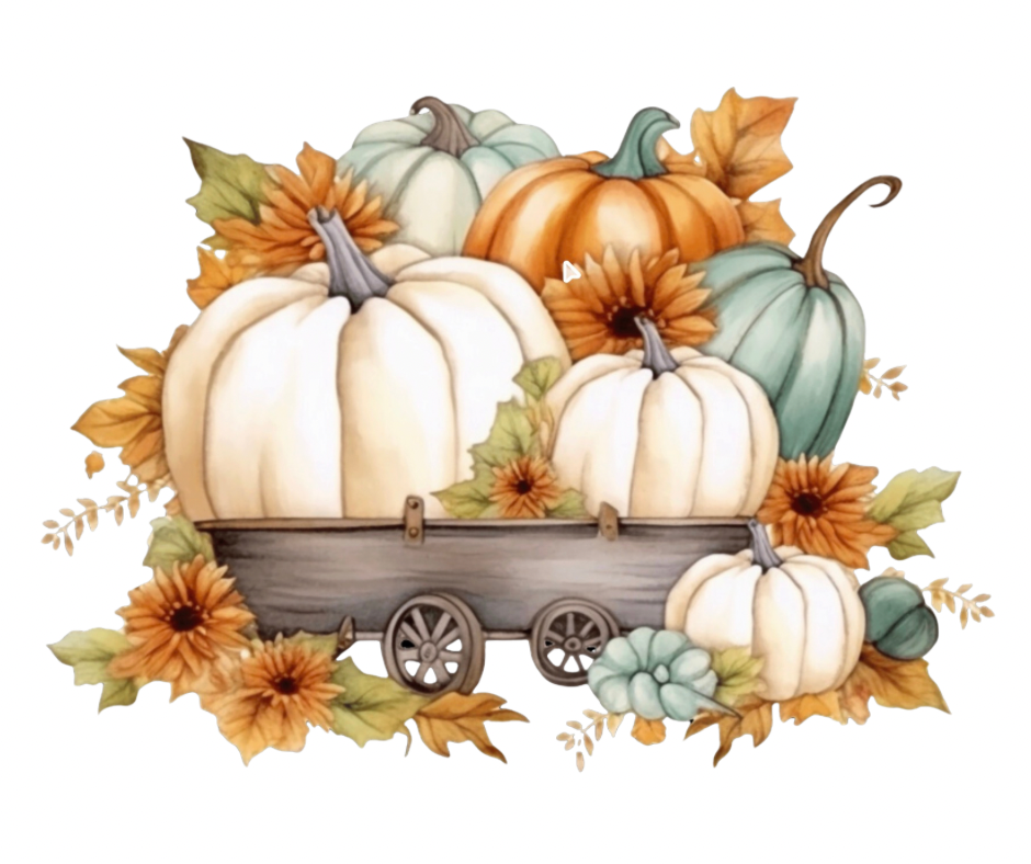 Cream & Teal Pumpkin Collection – Fall Watercolor Digital Download (8 PNG Files)