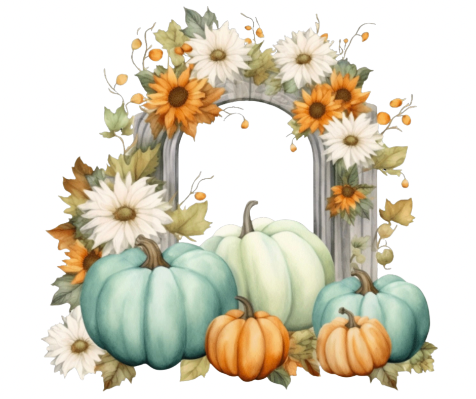 Cream & Teal Pumpkin Collection – Fall Watercolor Digital Download (8 PNG Files)