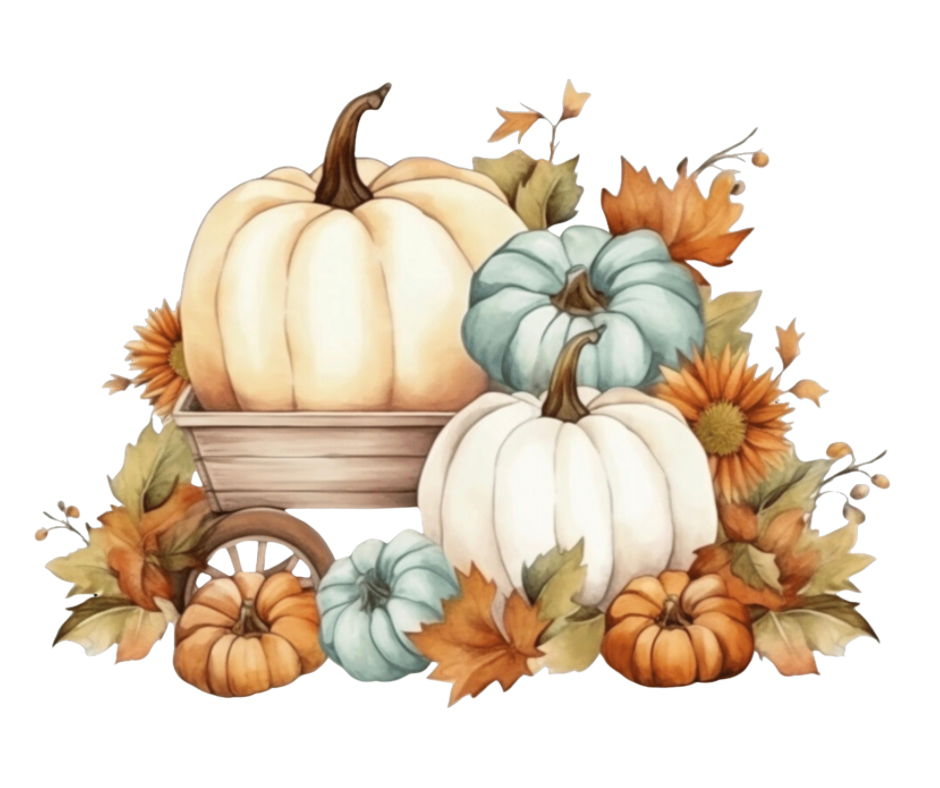 Cream & Teal Pumpkin Collection – Fall Watercolor Digital Download (8 PNG Files)