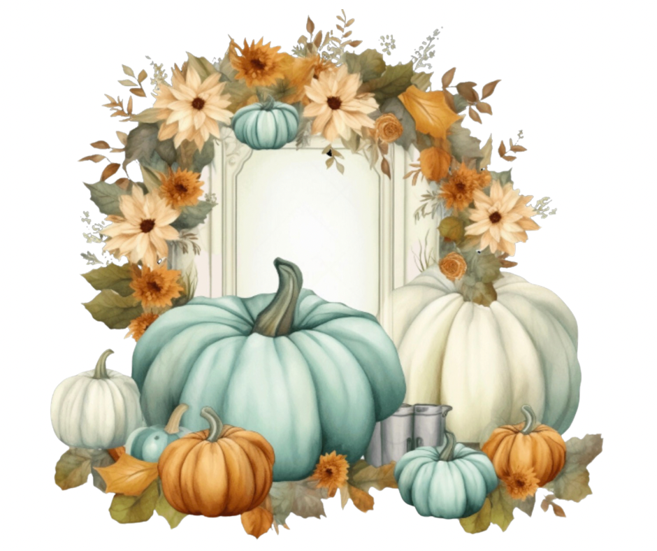 Cream & Teal Pumpkin Collection – Fall Watercolor Digital Download (8 PNG Files)