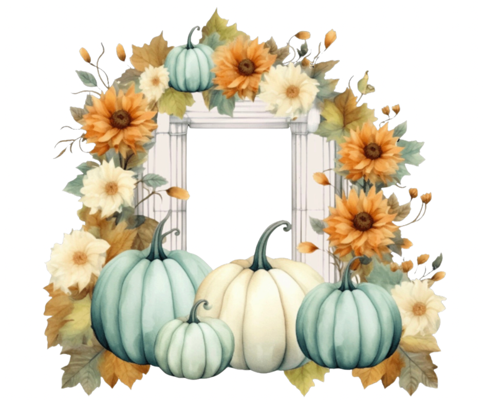 Cream & Teal Pumpkin Collection – Fall Watercolor Digital Download (8 PNG Files)
