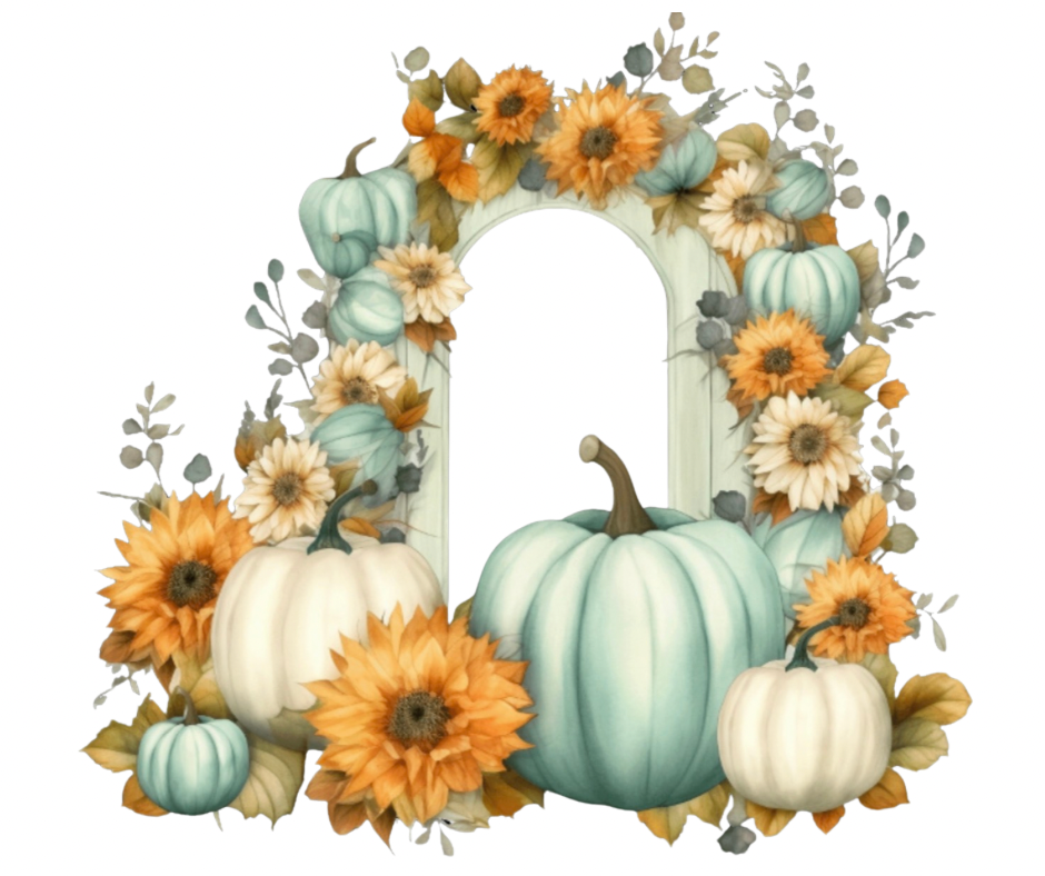 Cream & Teal Pumpkin Collection – Fall Watercolor Digital Download (8 PNG Files)