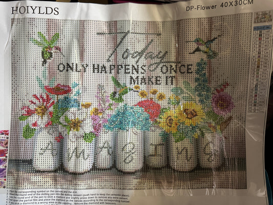 Today Only Happens Once Diamond Art Kit – Floral Mason Jars 40x30cm Round Drill
